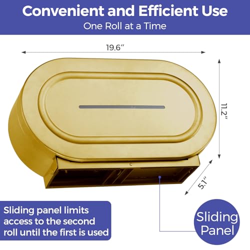 Stardrix Stainless Steel Twin Jumbo Toilet Paper Dispenser Wall Mount, 9" Commercial Double Roll Holder, Industrial Tissue Dispenser with Key Lock, Brushed Gold - color: Brushed Gold