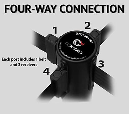 Montour Line M530 Set of 2 Retractable Belt Barrier Stanchion, Sloped Base, Polished Stainless Steel Post (7.5 ft Blue Belt) - color: Blue, size: 7.5 ft
