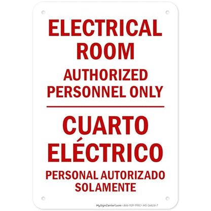 Electrical Room Authorized Personnel Only Bilingual Sign, 10x7 Inches, 55 mil thick HDPS (high density polystyrene), Made in USA by My Sign Center - size: 7x10 Polystyrene