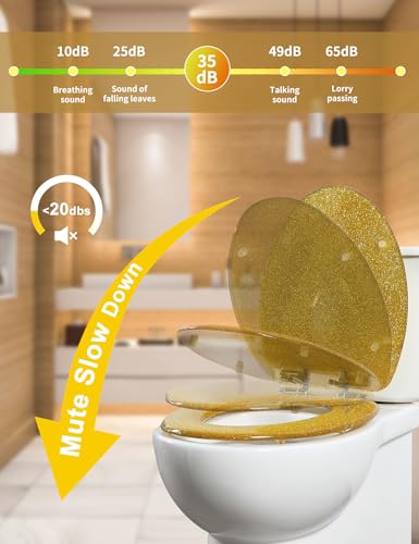Angol Shiold ELONGATED Gold Glitter Resin Soft Close Toilet Seat 18.5Inch - color: Walnut wood color