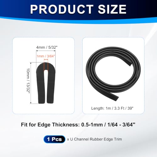 PATIKIL U Channel Rubber Edge Trim 3.3Ft Long for 1/64"–3/64" Thick Edge - size: 3.3Ft L x 5/32" W, 3/64" Slot