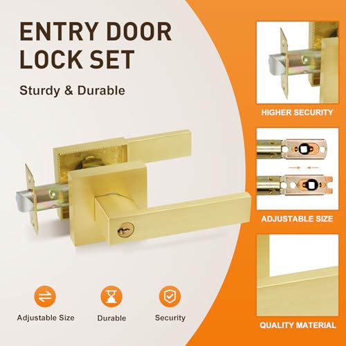JO.KO Golden Door Handles 2 Pack Door Locks Exterior Door Lever Handle - color: Polished Brass, size: 2 Pack