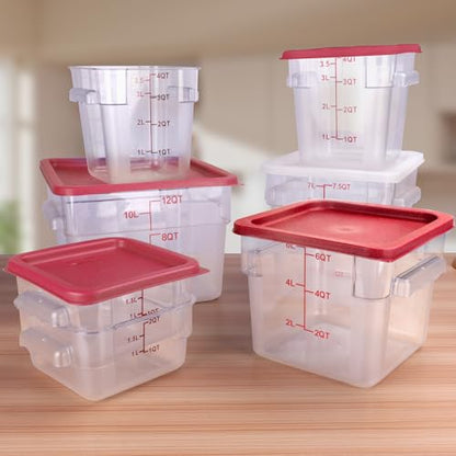 2 Pack Red Square Food Storage Container With Lid,Commercial Storage Box With Scale & Handle,Cake Making,Dough Marinating Meat,Kitchen Supplies (12 Quart) - size: 12 Quart-RED LID & MEASURING LINE