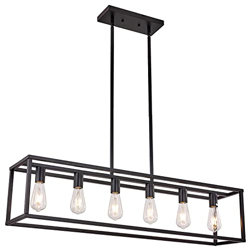 Farmhouse Rectangle Chandeliers for Dining Rooms, Kitchen Fixture Lights Pendant Lights Kitchen Island Black 6-Light Industrial Pendant Lighting for Kitchen Island - color: Black, size: 6 Lights