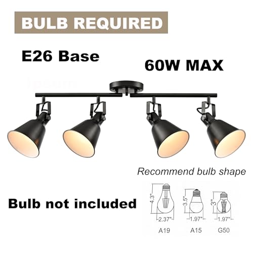 DIRYZON 4-Light Industrial Matte Black Adjustable Round Track Lighting, Semi Flush Mount Ceiling Light with Multi-Directional Heads for Kitchen, Living Room, Bedroom, Hallway, Dimmable - color: Black, size: 4-Light