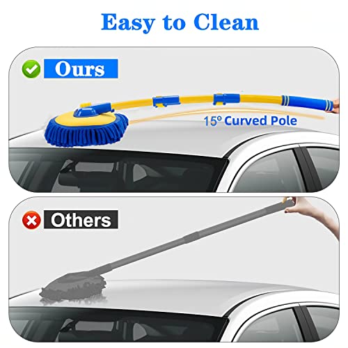MVEQRRN 15°Curved Chenille Car Wash Brush Mop with Long Handle(Blue) - color: Blue-001