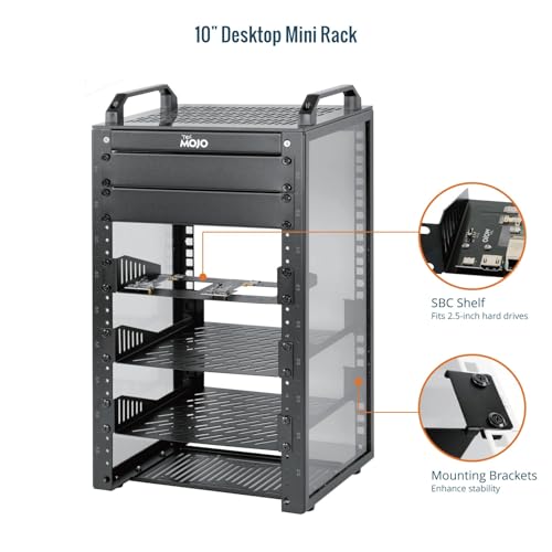 Tecmojo 9U Network Rack, 10 inch Mini Server Rack with 2 Side Translucent Panels & 2 Top Handles, 7.87 inch Deep, for 10 inch IT Equipment & A/V Devices, Black - size: 9U/10in/Black