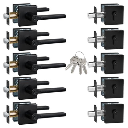 5 Sets Front Exterior Door Lock Set with Entry Lever, Keyed Alike - size: 5 Pack, style: Deadbolt+Entry Lever