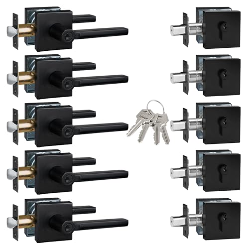 5 Sets Front Exterior Door Lock Set with Entry Lever, Keyed Alike - size: 5 Pack, style: Deadbolt+Entry Lever