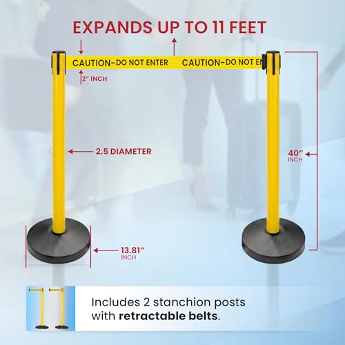 Crowd Control Warehouse 2 Stanchion Retractable Belt Barriers, 11 Foot - color: Caution do Not Enter Belt With Yellow Post