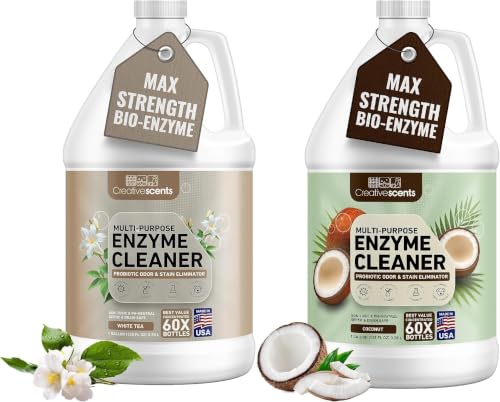 Creative Scents Multipurpose Enzyme Cleaner | Super Concentrated for Floor, Carpet, Drain | Pet Urine Odor Eliminator | Enzyme Cleaner for Cat Urine & Dog Poop | 1 Gallon - White Tea & Coconut