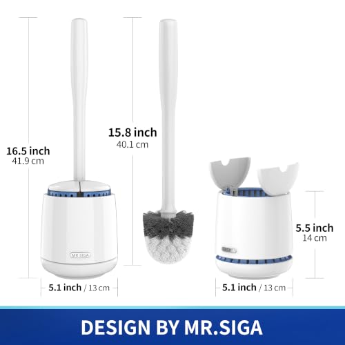 MR.SIGA Toilet Bowl Brush and Holder, Sturdy Long Handle, White, 1 Pack - color: White, size: One Size