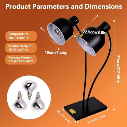 Commercial Head Food Heat Lamp, Portable Electric Food Warmer 3-Bulb 250W Electric Warming Lights for Food Service Restaurant Buffet Kitchen (Black) - color: Black