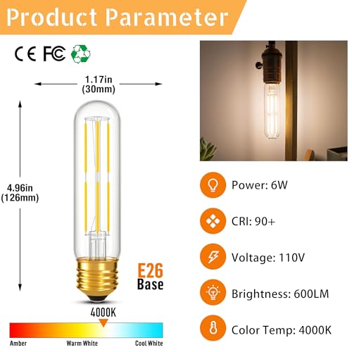 Dimmable E26 T10 LED Bulb Tube Light Bulbs 6W,4000K Neutral White 600LM - color: Neutral White 4000k, size: 5 Inch-2 Count