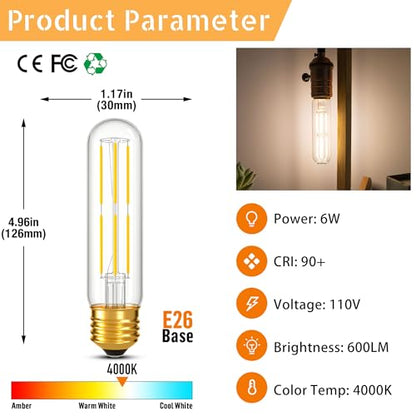 Dimmable E26 T10 LED Bulb Tube Light Bulbs 6W,4000K Neutral White 600LM - color: Neutral White 4000k, size: 5 Inch-6 Count