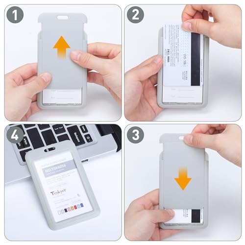 Teskyer 3 Pack Sliding ID Badge Holder, Vertical, Grey - color: Grey