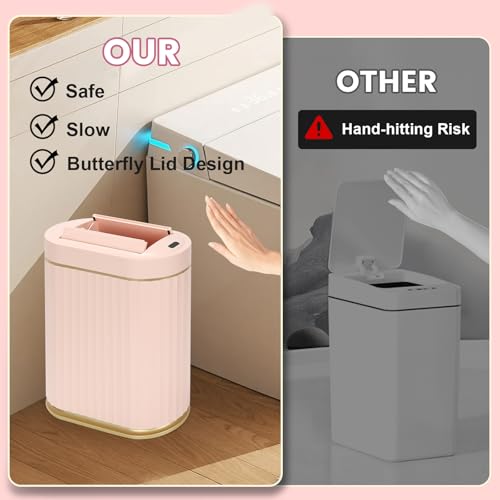 ELPHECO Motion Sensor Bathroom Trash Can with Lid 2 Gal Automatic Trash Can - color: Pink Gold