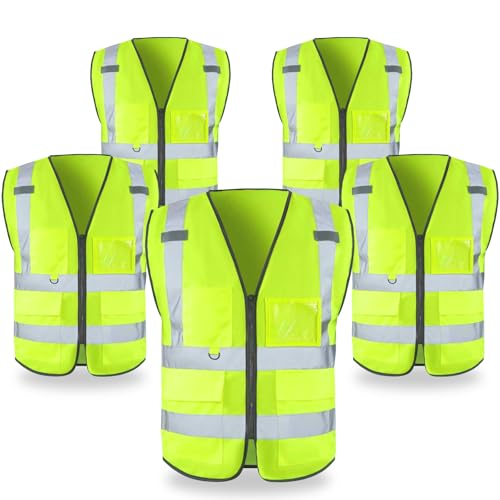 FATONE Hi Vis Safety Vest for Men with Reflective Strips, Class 2 High Visibility Vest with Pockets for Construction, Traffic, Warehouse, Security, Volunteer, 5 Pack Yellow, S - color: Yellow, size: Small