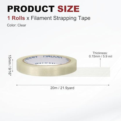 uxcell Filament Strapping Tape 9/16" x 21.9 Yards 5.9 Mil Heavy Duty Clear - size: 9/16 Inch x 21.9 Yards 5.9 Mil
