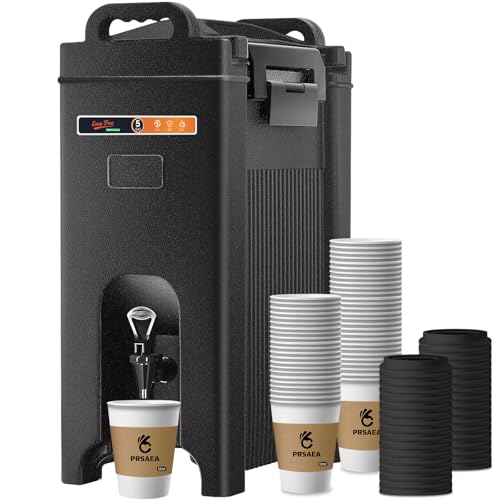 Original 5 Gallon Insulated Beverage Dispenser with 50 Pack 12oz Paper Cups, Easy Free Warmer Series Food-Grade LLDPE Hot and Cold Drink Dispenser Perfect for Parties, Catering and Events