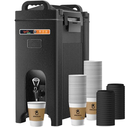 Original 5 Gallon Insulated Beverage Dispenser with 50 Pack 12oz Paper Cups, Easy Free Warmer Series Food-Grade LLDPE Hot and Cold Drink Dispenser Perfect for Parties, Catering and Events