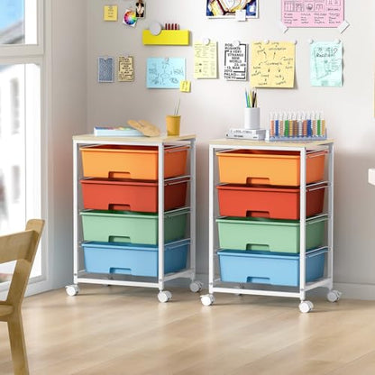SYKIARIOL Rolling Cart with Drawers, 4-Drawer Utility Cart, Macaron - color: Macaron