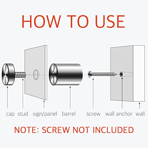 5/8 x 1-1/8 Inch Standoff Wall Mounts for Glass - Lantee 12 Pcs Stainless Steel Sign Standoff Mounting Hardware Screws, 16 x 30mm - color: Silver, size: 5/8" x 1-1/8" / 16 x 30mm