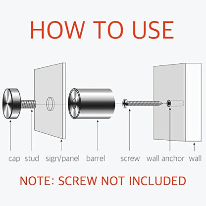 5/8 x 1-1/8 Inch Standoff Wall Mounts for Glass - Lantee 12 Pcs Stainless Steel Sign Standoff Mounting Hardware Screws, 16 x 30mm - color: Silver, size: 5/8" x 1-1/8" / 16 x 30mm