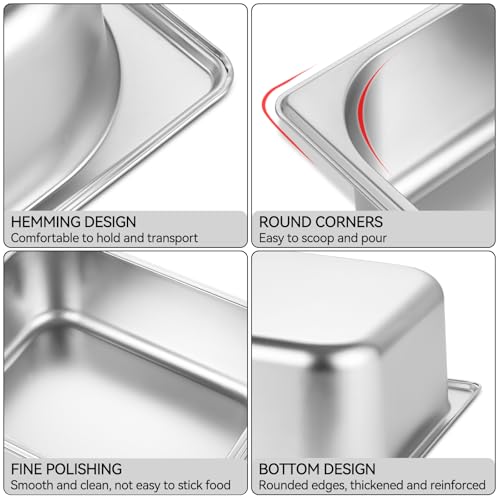 GOLDEN KEY 1/2 Half Size Hotel Pans, 6 Pack Hotel Pans Half Size 4 Inch Deep,12.8''L x 10.4''W Steam Table Pans Half Size for Home, Party, Hotel, Buffet - color: 1/2, size: 4" Deep