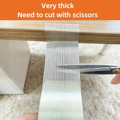 2-Pack Mono Filament Strapping Tape with Portable Craft Knife, 5.5mil x 1Inch x 55yds, Heavy Duty Transparent Reinforced Fiberglass Tape