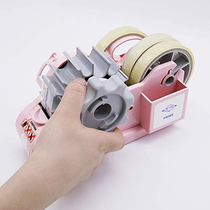 MoTEX Tape Dispenser Compatible with 3 Inch Core Tapes, 3 Rolls of Transparent Tapes with Dispenser -Prime (Light Pink) - color: Light Pink