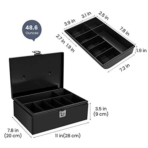 Flexzion Cash Box with Money Tray, Latch Lock, 11 x 7.7 x 3.5 Inch, Black - color: Black