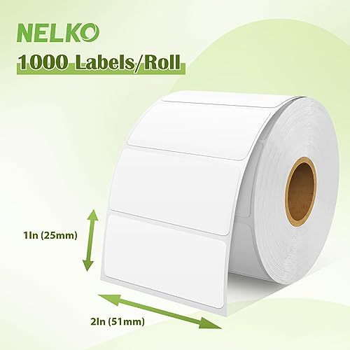 Nelko Genuine 2" x 1" Direct Thermal Label, Self-Adhesive Barcode Labels Compatible with Nelko PL70E Label Printers, No BPA & BPS, 1000 Labels (Commercial Grade) - size: 2x1