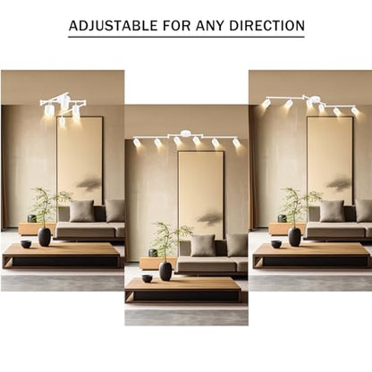 BoostArea LED 6 Light Track Lighting Kit, White 6 Way Ceiling Spot Lighting, Flexibly Rotatable Light Head for Kitchen, Living Room, Bedroom, GU10 Bulb Not Included - color: 6 Light-White