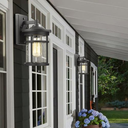 Dusk to Dawn Outdoor Wall Lighting Outdoor Wall Lantern with Sensor Exterior Wall Light Anti-Rust Porch Light Fixtures Wall Mount Waterproof Wall Sconce with Seeded Glass for House Patio Garage - size: DIA-6.7"Medium-2 Pack