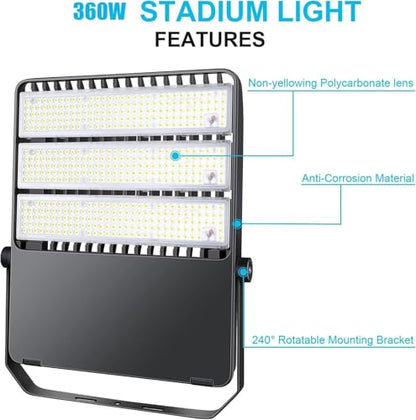 ledmo LED Flood Light Outdoor, 360W 50400LM Stadium Light, IP65 Waterproof - size: Large/360