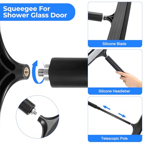 wlich Shower Squeegee with Long Handle, Telescoping Window and Floor Wiper