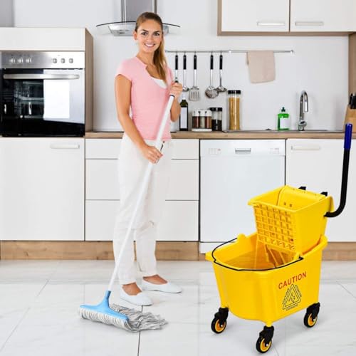 Mop Bucket, Commercial Bucket for Mopping on Wheels - size: 25 Quarts
