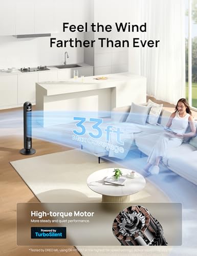 DREO Tower Fan for Bedroom, 26ft/s Velocity, 90° Oscillating, 8H Timer - color: Ebony, size: 36 inch