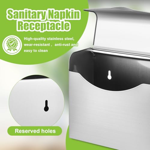 Tioncy 1 Pack Sanitary Napkin Disposal Receptacle with Feminine Hygiene Disposal Bag Stainless Steel Tampon Bin Trash Can Wall Mounted Waste Tampon Holder Feminine Hygiene Container (Silver) - color: Silver