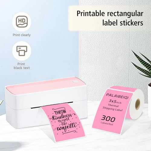 3x5 Inch Thermal Labels,Rectangle Sticker,300PCS Water & Oil Proof Shipping Labels with Strong Adhesive,Compatible with Zebra & Rollo,for Moving Boxes,Small Business & Inventory,Pink - color: Pink