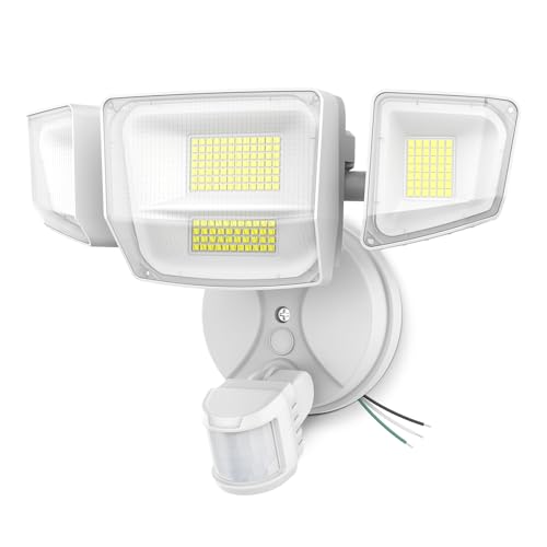 Onforu 90W 10000LM LED Motion Sensor Outdoor Lights, 4-Head Dusk to Dawn Outdoor Lighting, Hardwired Flood Lights, IP66 Waterproof 6500K Security Floodlight for Outside (White) - color: White