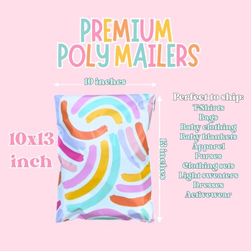 6x9 Designer Poly Mailer 100 Pack Heavy Duty Polymailers Waterproof Self Seal Shipping Bags Packaging for Small Business Large Mailing Envelopes Bulk Tear Resistant Packaging Bright Rainbow - color: Bright Rainbow, size: 6x9