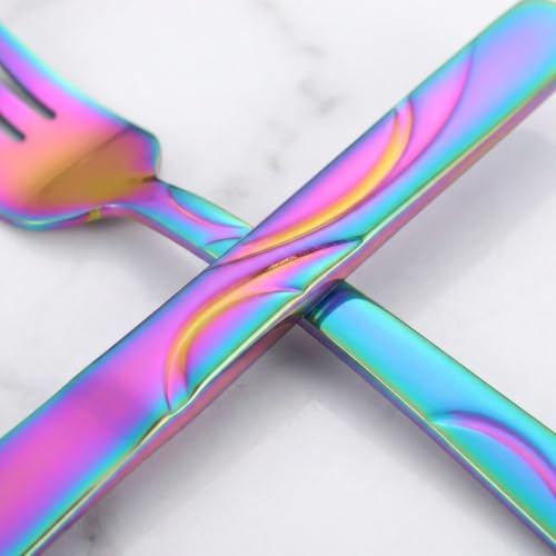 60-Piece Rainbow Silverware Set for 12, Stainless Steel Cutlery Set - color: Rainbow, size: 60-Piece