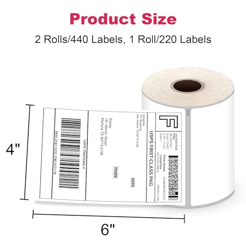 1320 Shipping Labels 4"x6" Compatible with Dymo LabelWriter 4XL 1744907, 1755120, Thermal Postage Labels with Permanent Adhesive, BPA Free, 220 Labels/Roll (6 Rolls) - size: 6 Rolls | 220 Labels