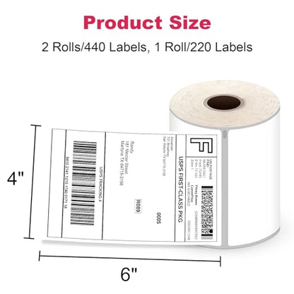 1320 Shipping Labels 4"x6" Compatible with Dymo LabelWriter 4XL 1744907, 1755120, Thermal Postage Labels with Permanent Adhesive, BPA Free, 220 Labels/Roll (6 Rolls) - size: 6 Rolls | 220 Labels