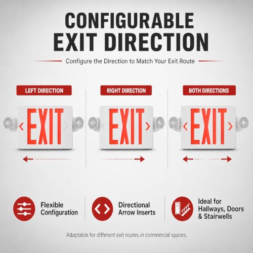 LED Exit Sign Combo with Emergency Lights, Battery Backup, Hardwired - size: 1 Pack