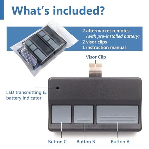 Solidremote Garage Door Opener Remote, Compatible with Chamberlain, and LiftMaster Openers, 371LM 373LM 971LM 973LM, Universal, 2 Pack - style: Visor Type 1