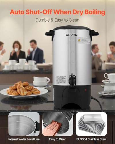 VEVOR Commercial Coffee Urn, 40 Cup 6 L Hot Beverage Dispenser with Dripless Faucet, Quick-Brewing Commercial Coffee Maker, with Stainless Steel Liner, for Catering, Business, Church & Restaurant - size: 40Cup
