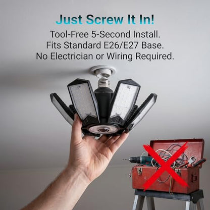 150W LED Garage Lights, 15000LM Super Bright Light Bulb for Garage Ceiling Lights, 6 Deformable Panels LED Shop Lights, E26/E27 Screw in Garage Lighting for Basement Workshop Barn - size: Standard Manual Switch-150W